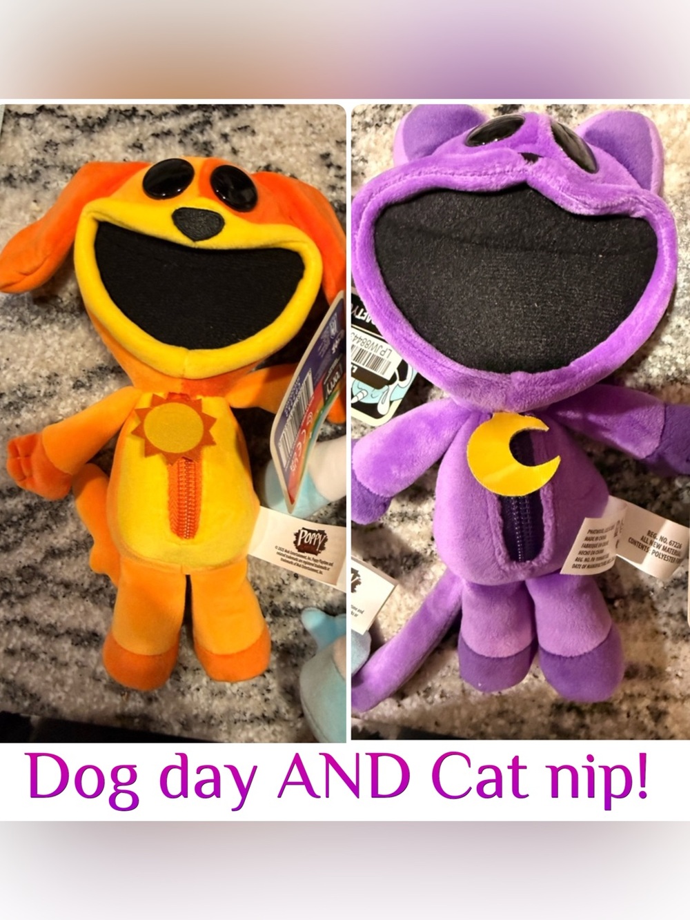NWT poppy playhouse smiling critters 2 of them! Catnip AND dog day! 9” stuffies